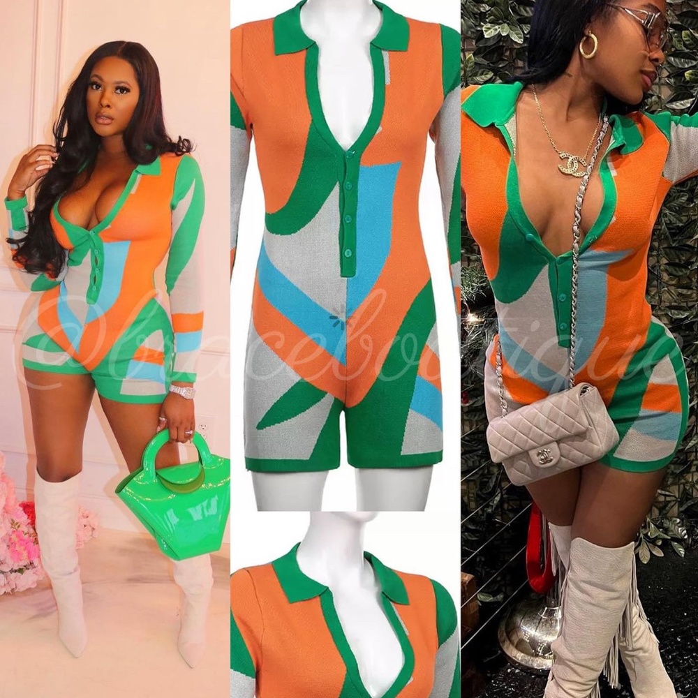 Orange And Green Abstract Romper